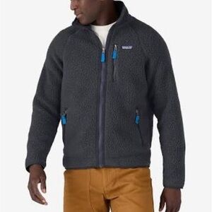 Patagonia Retro pile fleece Gray Zip Up Sweater with Blue Accents